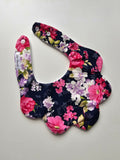 Navy Bloom Scalloped Dribble Bib
