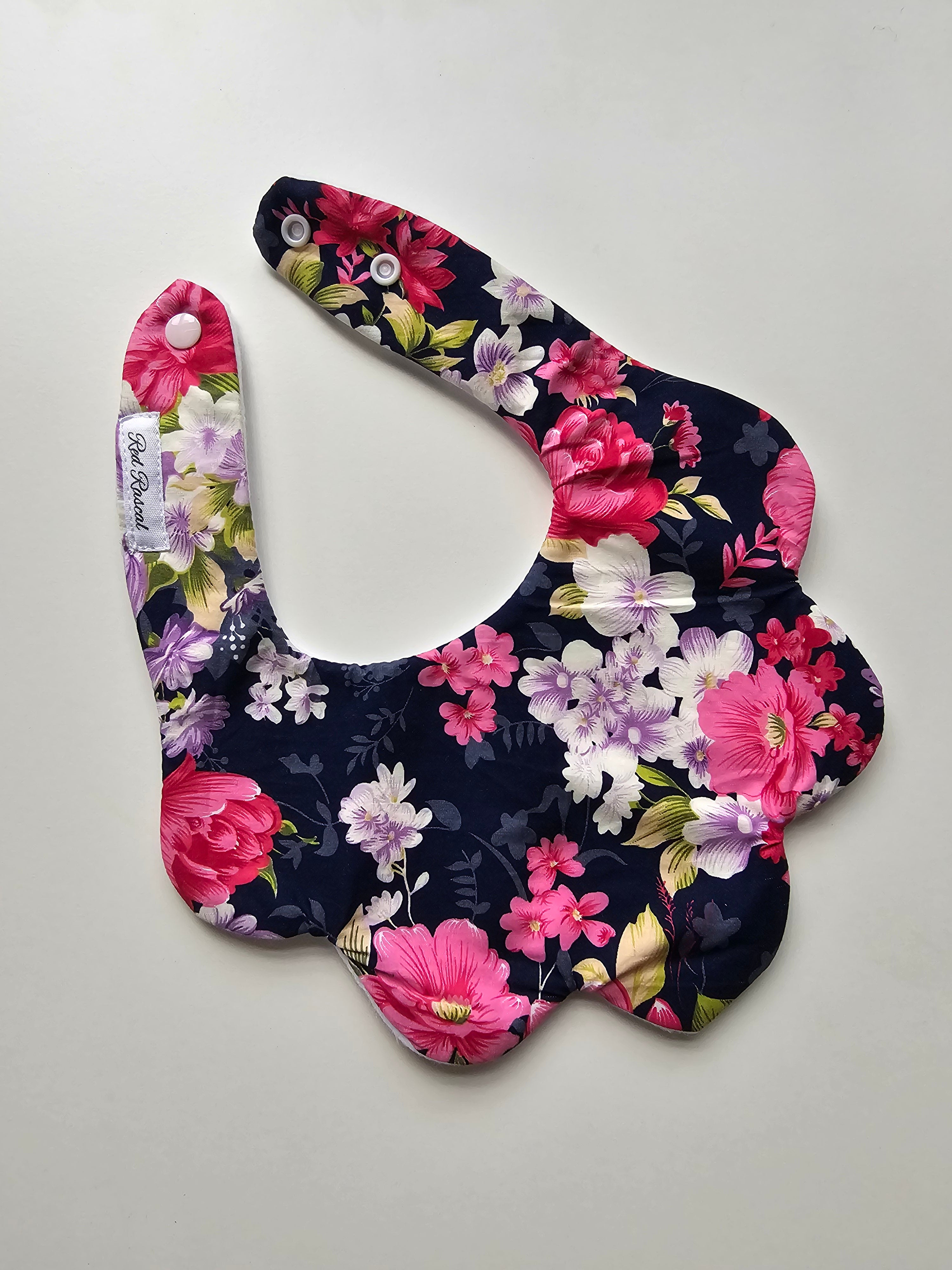 Navy Bloom Scalloped Dribble Bib