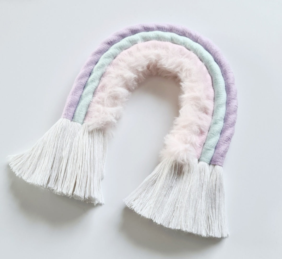 Pink Fluff Macrame Rainbow Wall Hanging - Made or order