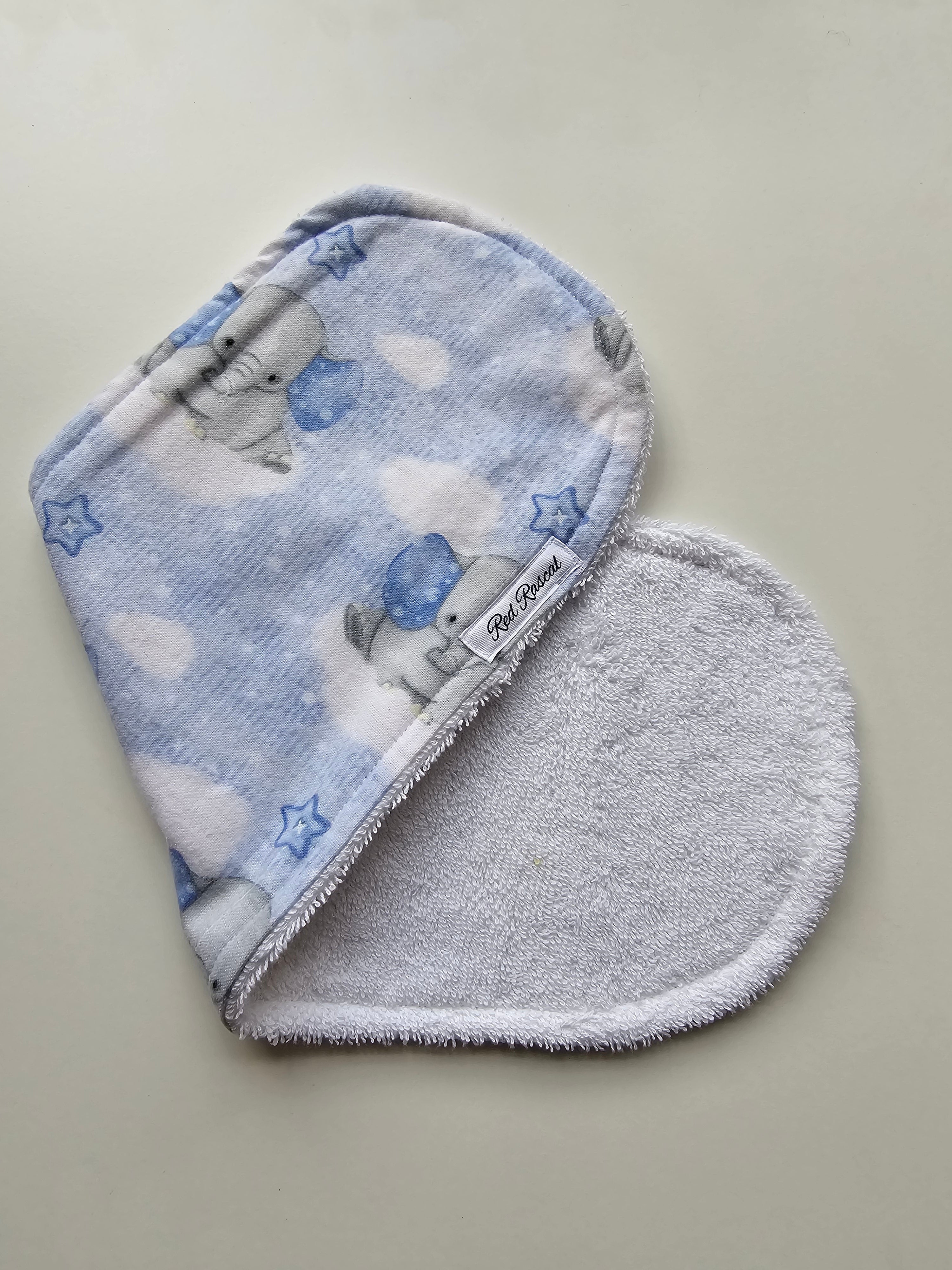 Flannelette Blue Elephants Burp Cloth